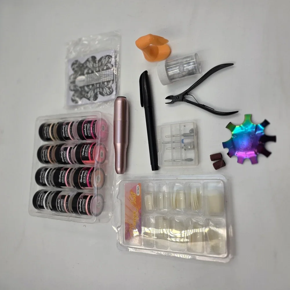 DouborQ Acrylic Nail Kit 12 Color Powder Electric Drill Tips French Tool Set